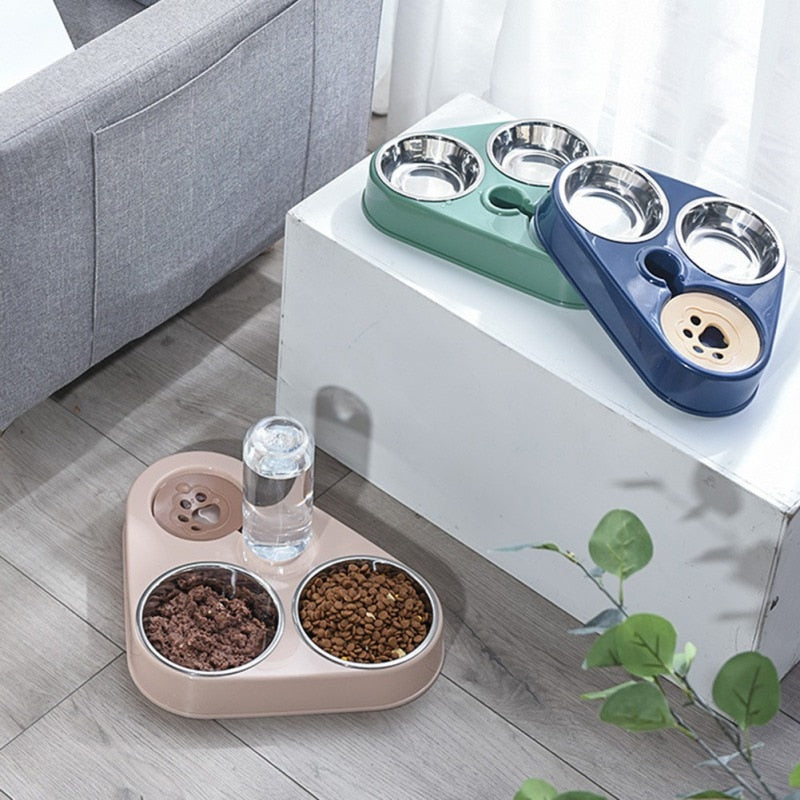 Automatic Stainless Steel Food Bowl with Water Dispenser - ForDoggyNeeds