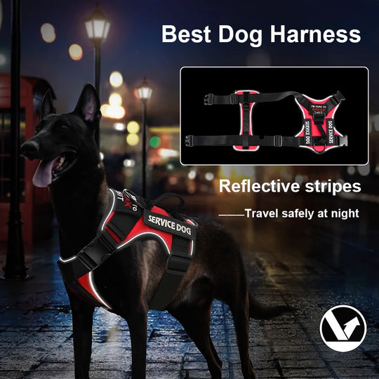 No pull Reflective Tactical Dog Harness With Free Patches - ForDoggyNeeds