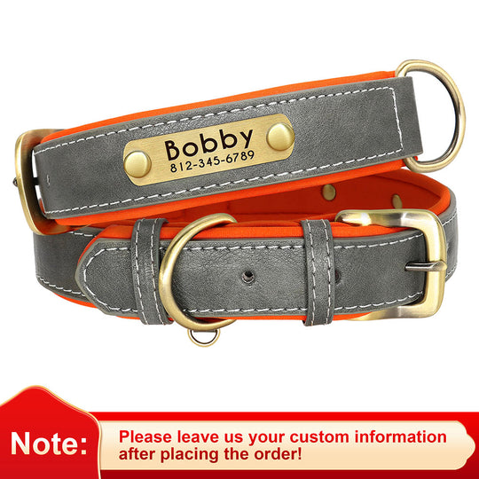 Leather Dog Collars with Engraved Nameplate - ForDoggyNeeds