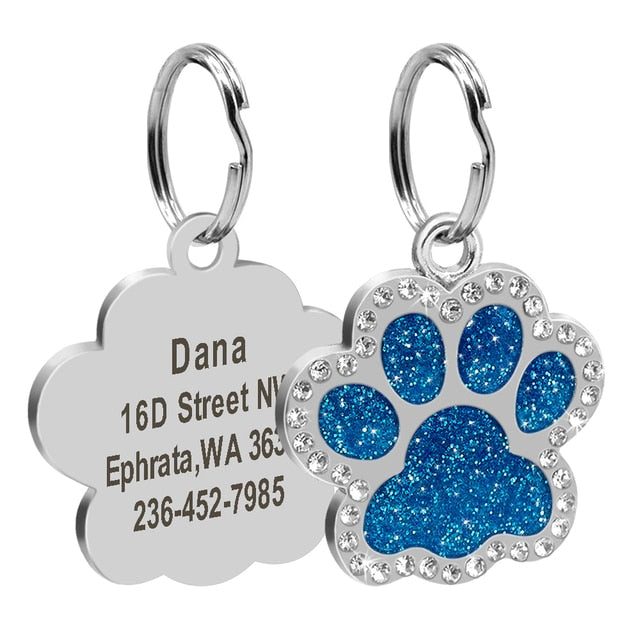 Personalized Dog ID Name Tags Paw Glitter Pendant - ForDoggyNeeds