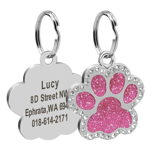 Personalized Dog ID Name Tags Paw Glitter Pendant - ForDoggyNeeds